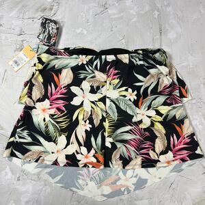 NEW Kona Sol Swim Skirtini Size L Black Tropical Floral Skirt Bottom TARGET NWT
